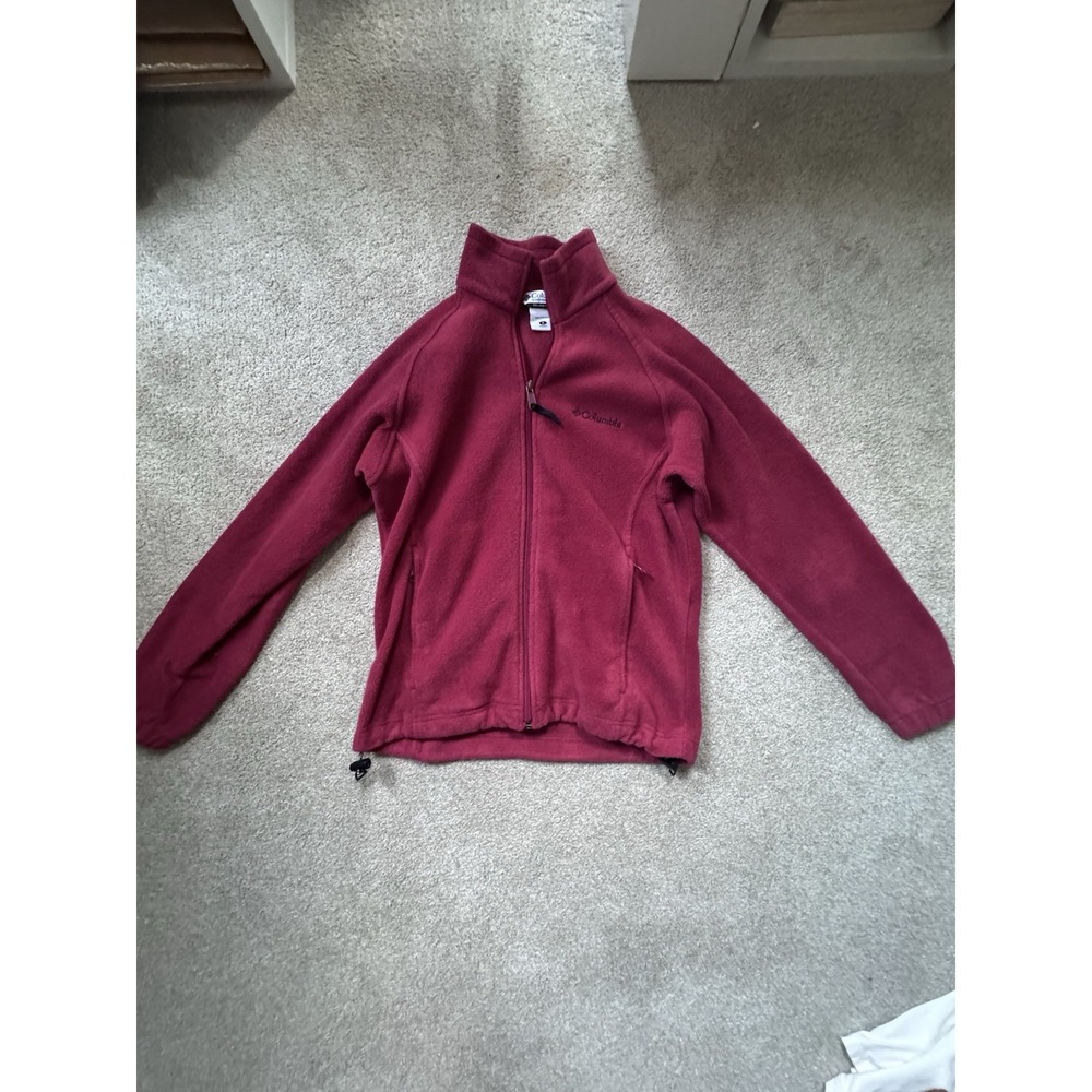 Columbia Fleece Jacket Womens Medium Red Full Zip Pockets Outdoor Hiking S